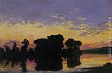 Hippolyte Camille Delpy Famous Paintings - Soleil Couchant sur la Seine